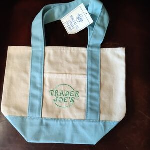 NEW Trader Joe's Canvas Mino Pastel Tote Bag in Sky Blue